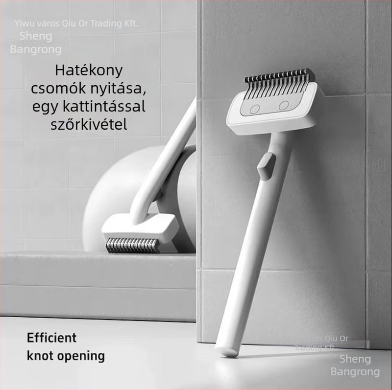 Shengbangrong Ápoló fésű macskáknak – Deshedding hosszú szőrű macskáknak, rozsdamentes acél, négyszögletes fésűfej, termékkód AL