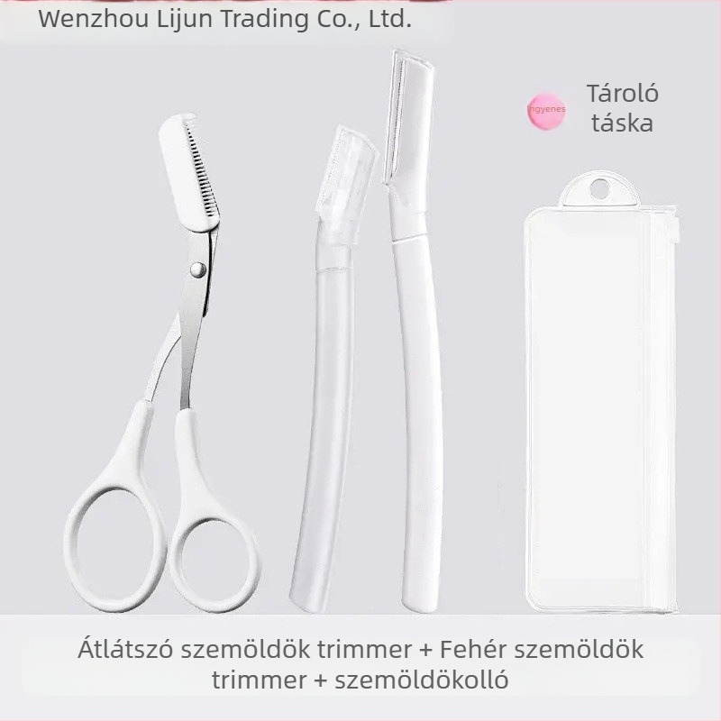 Négy darabos szemöldökápoló készlet – szemöldöknyíró, kozmetikai olló és szemöldökcsipesz; kezdőknek
