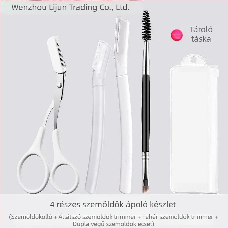 Négy darabos szemöldökápoló készlet – szemöldöknyíró, kozmetikai olló és szemöldökcsipesz; kezdőknek