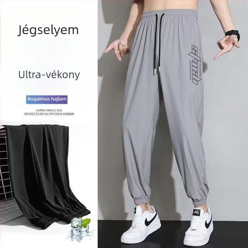 Férfi cropped jogger nadrág, laza szabás, középtalpú derék, poliészter anyag, mikroelasztikusság