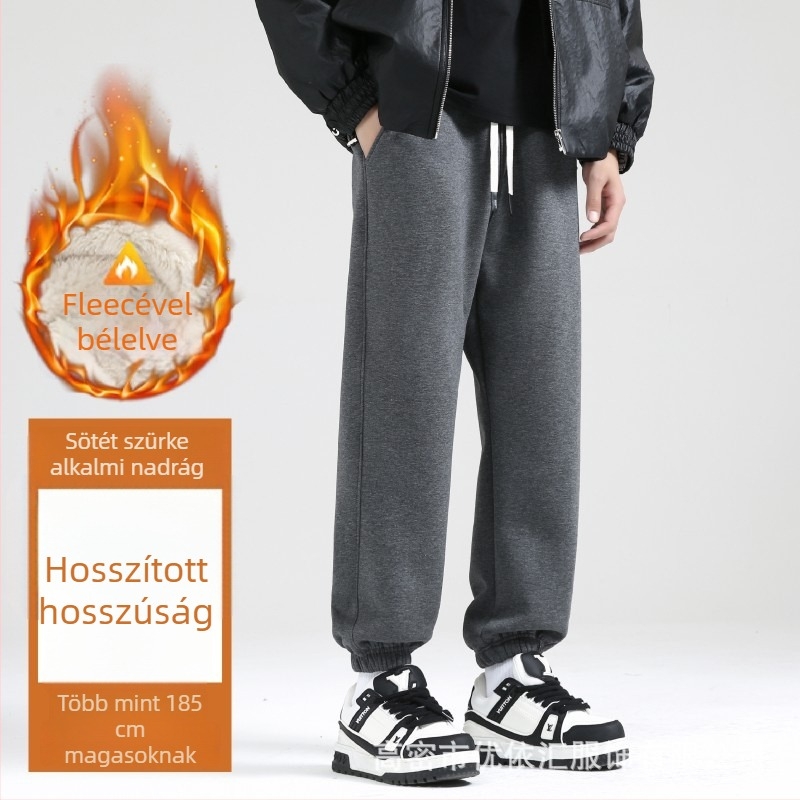Férfi téli pamutnadrág fleece-béléssel, laza szabás, középső derék, derékban húzózsinórral, bokán végződő mandzsetták, zseb részletekkel
