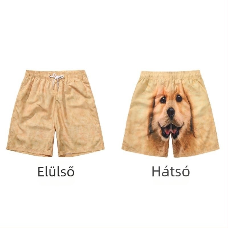 Kényelmes casual rövidnadrág karikatúra mintával, középmagas derékrész, poliészter keverék, mikroelasztikusság