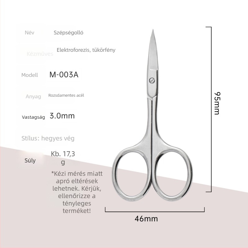 Rozsdamentes acél szemöldök- és orrszőr olló készlet — szemöldökolló hegyes végű, orrszőr olló kerek végű
