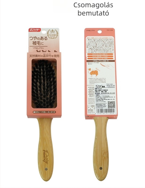 Petiybeauty Bambuszfa fogantyújú sörtés kefével acél tűvel hosszú szőrű kutyák és macskák számára