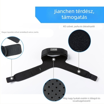 Patellás térdvédő ütéscsillapítással és kompresszióval; anyagok: OK szövet, SBR, Lycra spandex; zár: mágikus csat; univerzális méret; alkalmas futásra, kerékpározásra, kosárlabdára, hegymászásra és edzésre.