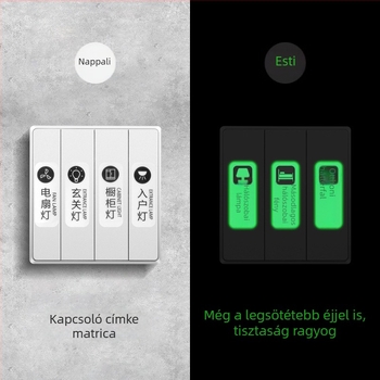 Világító kapcsoló címke – dekoratív falikép matrica, védő burkolat, modern minimál stílus