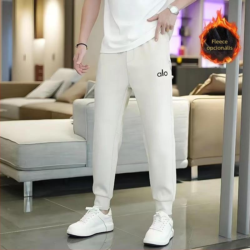 Férfi slim-fit sportos-napras nadrág csíkos mintával, magas derék, lélegző