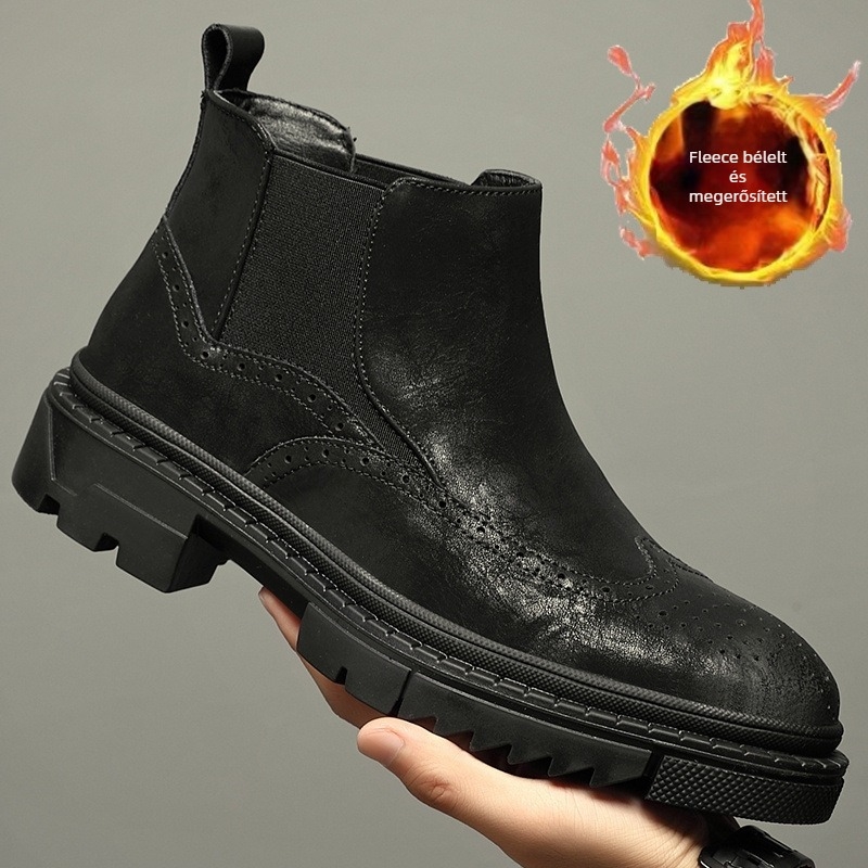 Férfi bőr bakancsok magasságot növelő – gumi talp, bőr felső rész, középső csőmagasság, alacsony sarok, belső disznó bőrből
