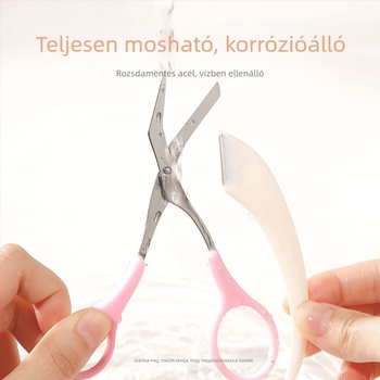 Xixi félhold alakú szemöldök-formázó készlet rozsdamentes acél pengékkel és ollóval – Modell GJ-144