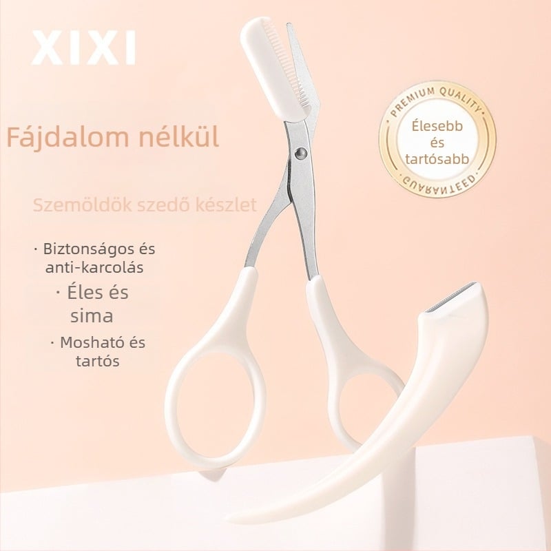 Xixi félhold alakú szemöldök-formázó készlet rozsdamentes acél pengékkel és ollóval – Modell GJ-144