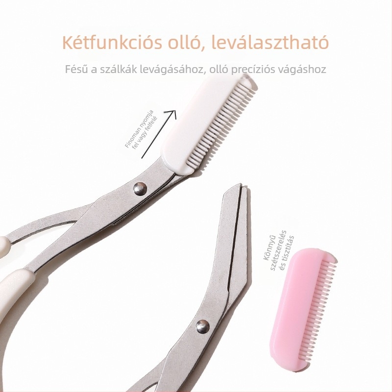 Xixi félhold alakú szemöldök-formázó készlet rozsdamentes acél pengékkel és ollóval – Modell GJ-144