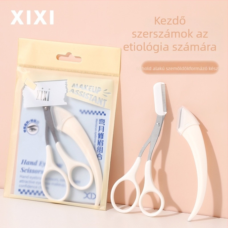 Xixi félhold alakú szemöldök-formázó készlet rozsdamentes acél pengékkel és ollóval – Modell GJ-144