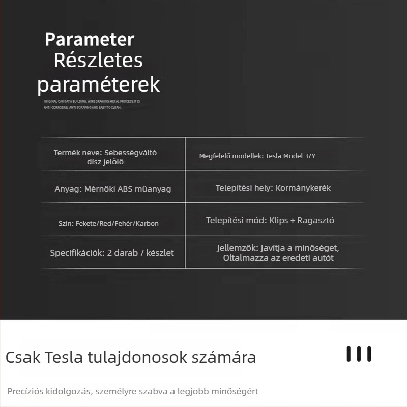 Tesla Model 3/Y belső dekorációs patch készlet – sebességváltó, kormány és ablaktörlő részletek, ABS, modell 22, testreszabható logó, licencelt magán címke