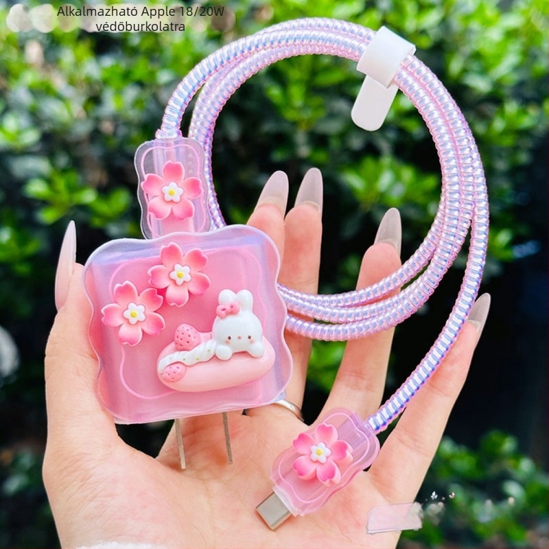 TPU töltőkábel védő, karikatúra dizájnal, Apple 20W iPhone 14 Pro Max kompatibilis – törés elleni védelem