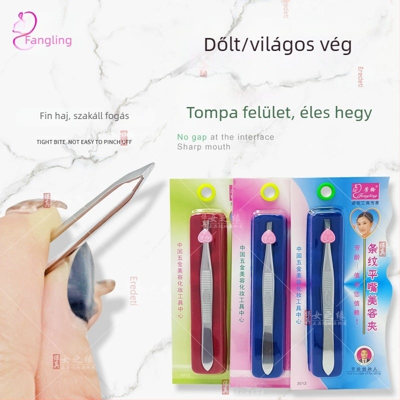 Fenling szemöldökcsipesz sík és ferde csúccsal | rozsdamentes acél kozmetikai eszköz szemöldök formázására és arcszőrzet eltávolítására
