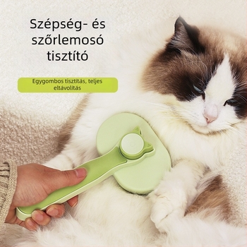 Macskaápoló fésű egy kattintásos szőr eltávolítással – rozsdamentes acél és műanyag