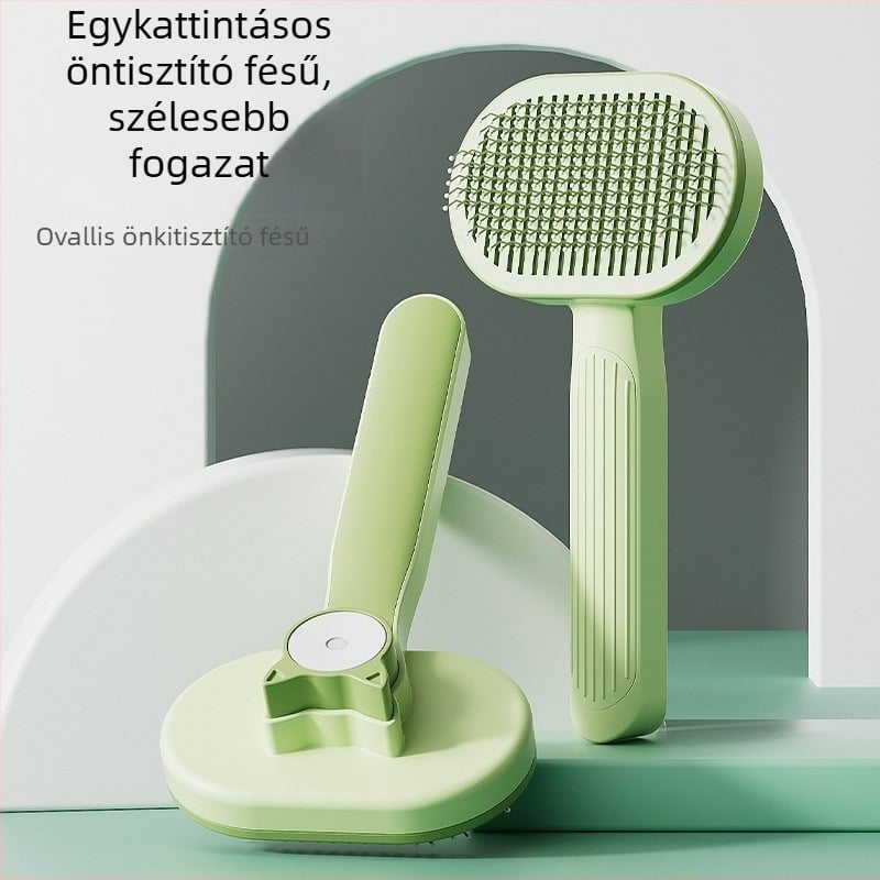 Macskaápoló fésű egy kattintásos szőr eltávolítással – rozsdamentes acél és műanyag