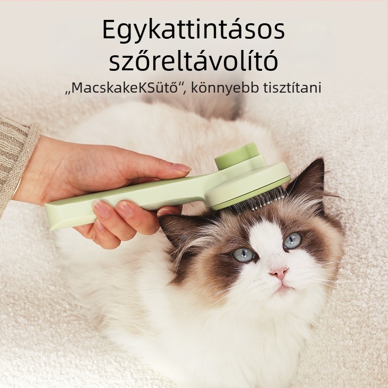 Macskaápoló fésű egy kattintásos szőr eltávolítással – rozsdamentes acél és műanyag