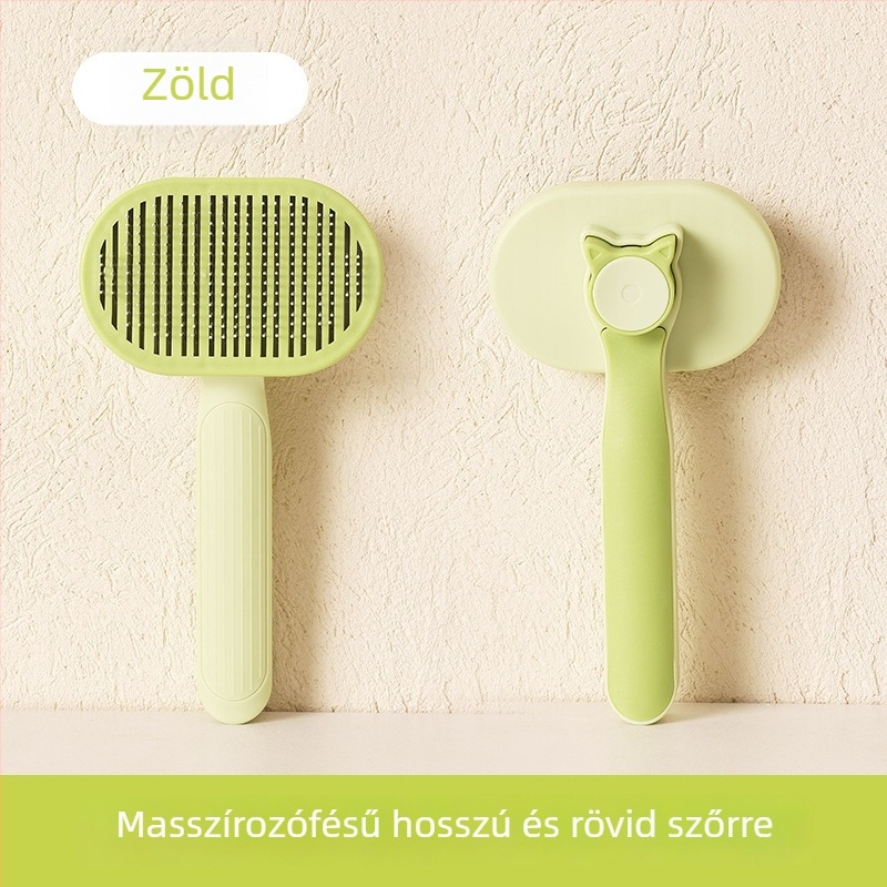 Macskaápoló fésű egy kattintásos szőr eltávolítással – rozsdamentes acél és műanyag