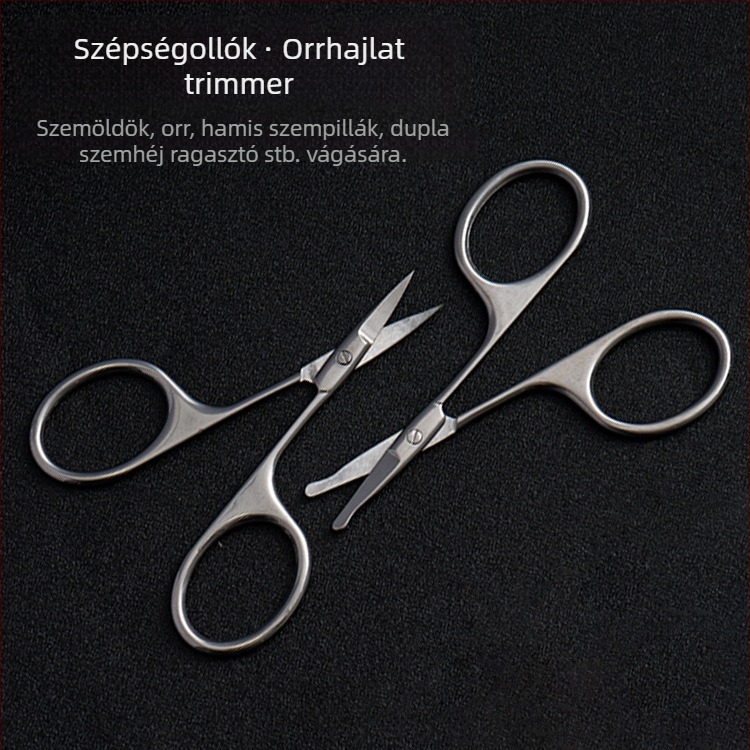 Rozsdamentes acél szemöldök- és orrszőr olló, biztonságos kerek végű és hegyes végű