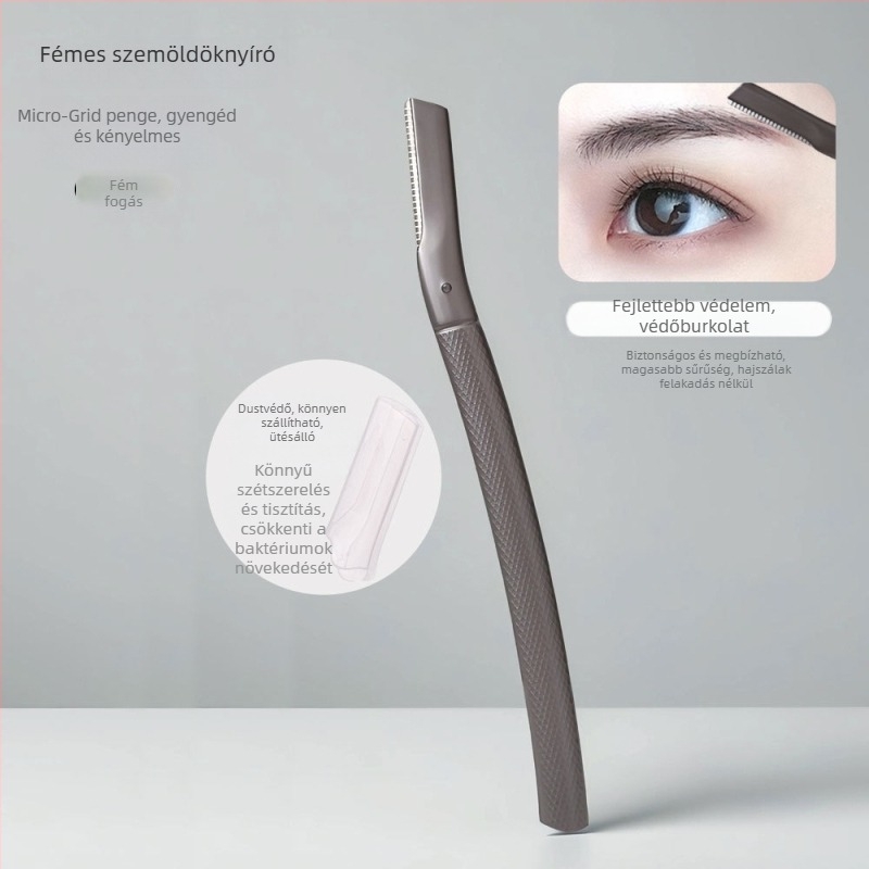Rozsdamentes acélból készült, 4 részes szemöldökápoló készlet: szemöldökborotva, szemöldökcsipesz és szemöldökolló; kezdőbarát biztonság