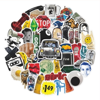 52 darabos retro mindennapi elemek matricás készlet telefon- és notesztokhoz, vízálló PVC anyagú matricák