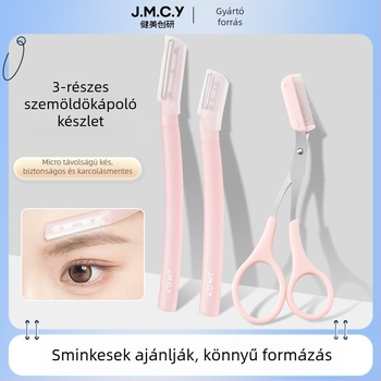 Szemöldökápolási készlet: rozsdamentes acél szemöldök-kés és sminkolló, Bodybuilding Research márka, licencelt magáncímke