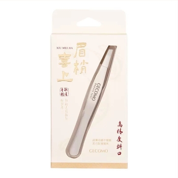 Szemöldökclip rozsdamentes acélból, csúszásmentes markolattal és ferde, lapos végű csúccsal — Gecomo/Gemeng, származás Guangzhou