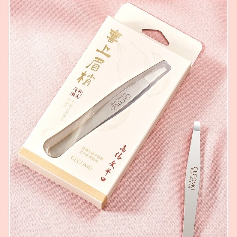 Szemöldökclip rozsdamentes acélból, csúszásmentes markolattal és ferde, lapos végű csúccsal — Gecomo/Gemeng, származás Guangzhou