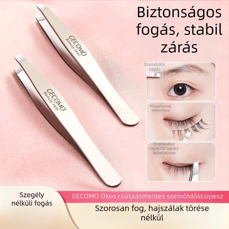 Szemöldökclip rozsdamentes acélból, csúszásmentes markolattal és ferde, lapos végű csúccsal — Gecomo/Gemeng, származás Guangzhou