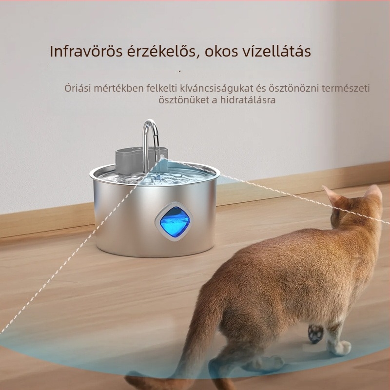 Intelligens rozsdamentes acélból készült háziállat-ivóvíz adagoló Ty10 infravörös szenzorral – alkalmazás-kompatibilis, leválasztható, kutyáknak és macskáknak
