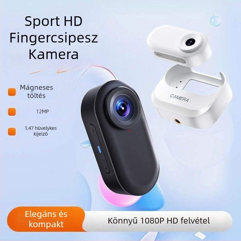 Sportos ujjkamera mágneses töltőtokkal, HD felvétel kerékpározás közben, TF-kártya tárolás, 1 hüvelykes LCD kijelző