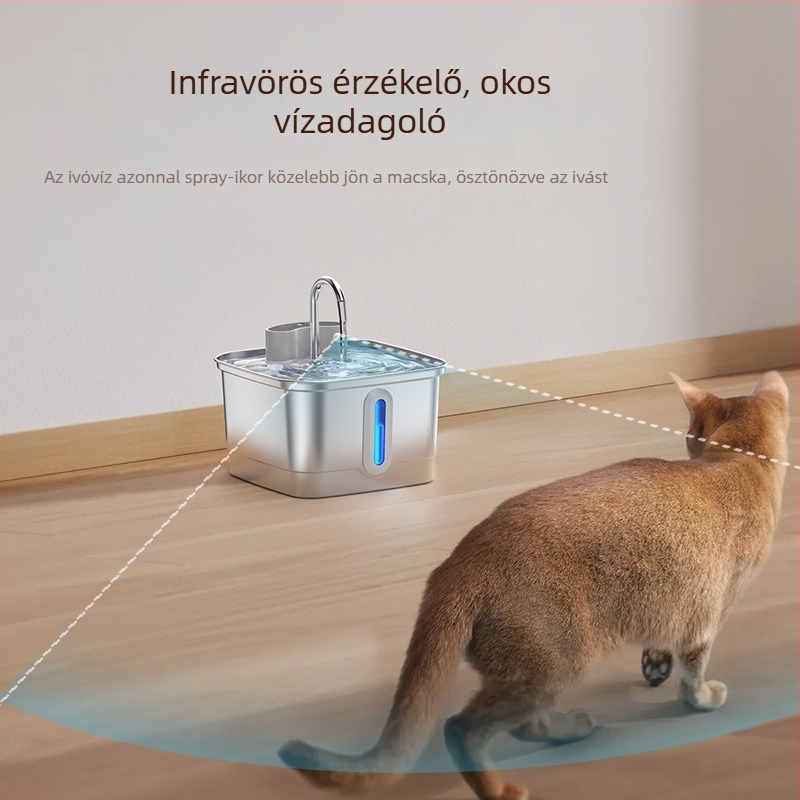 3L Rozsdamentes acélból készült okos vízadagoló háziállatok számára, infravörös érzékelővel, automata itató macskáknak és kutyáknak, leválasztható