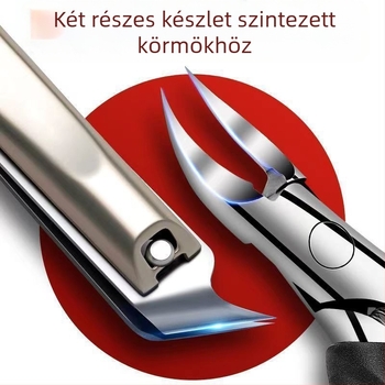 Körömvágó készlet az érő körmökre, sascsőr alakú csipesszel és ollóval, műanyagból, ferde szájú kialakítás