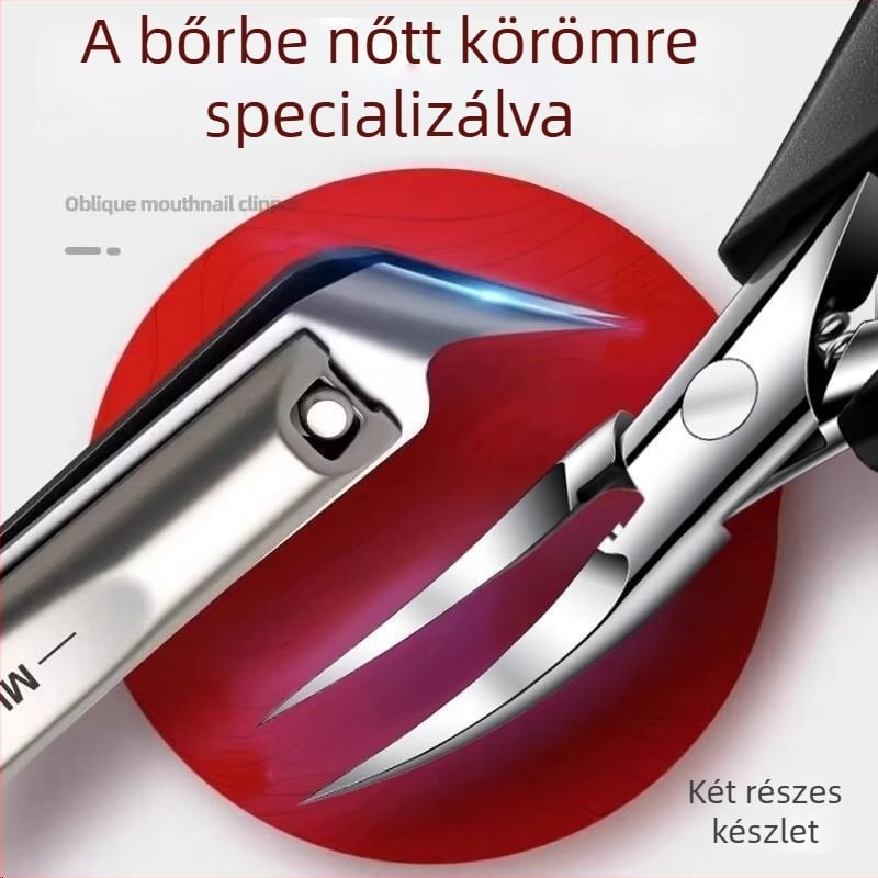 Körömvágó készlet az érő körmökre, sascsőr alakú csipesszel és ollóval, műanyagból, ferde szájú kialakítás