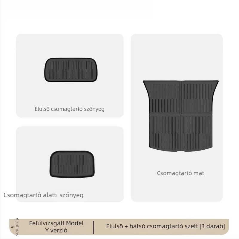 Tesla Model Y első és hátsó csomagtartó szőnyegek, TPE, ragasztó telepítés
