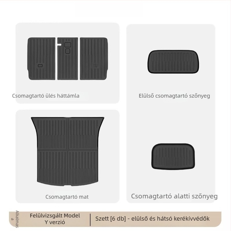 Tesla Model Y első és hátsó csomagtartó szőnyegek, TPE, ragasztó telepítés