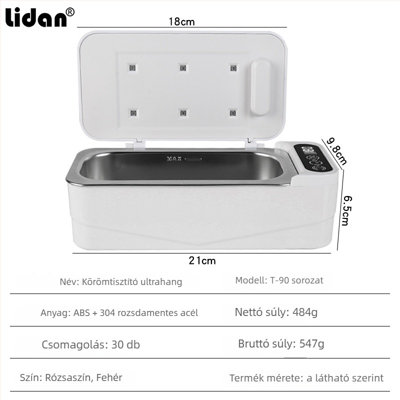 Lidan T-90 többfunkciós ultrahangos tisztító készülék manikűr eszközökhöz, magas frekvenciájú ultrahangos tisztítással és UV fertőtlenítő dobozzal