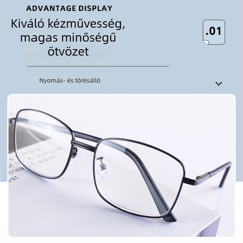 Olvasószemüveg kékfényvédeléssel, teljes keretes fémből készült keret, felnőtteknek négyszögletes arcformához, 2024 tél kiadás.