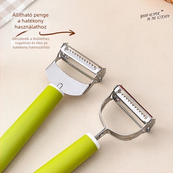 Konyhai többfunkciós reszelő és hámozó eszköz – két az egyben, dinnyéhez és gyümölcsökhöz, Platinum, rozsdamentes acél 420/304+410, PP fogantyú