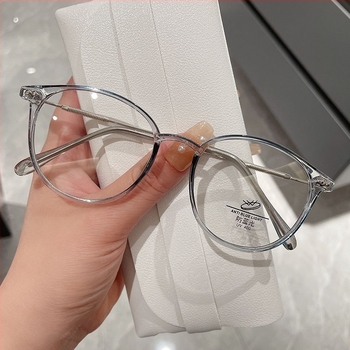 Anti-kék fényvédett olvasó szemüveg, progresszív, színváltó lencsésekkel, kerek keret, PC szerkezet