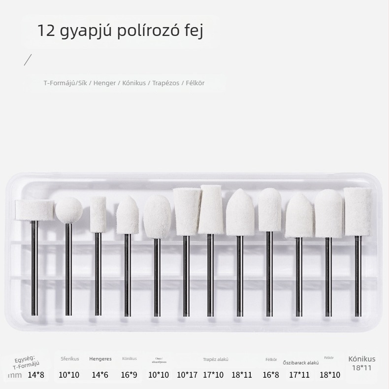 Gyapjú csiszolófej körömhöz – 12 darabos készlet elektromos körömcsiszolóhoz