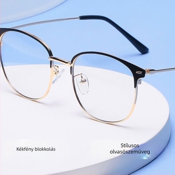 Olvasó szemüveg multifokális lencsékkel, távolra és közelre használható, kékfény elleni védelem, UV védelem, fél-titán keret