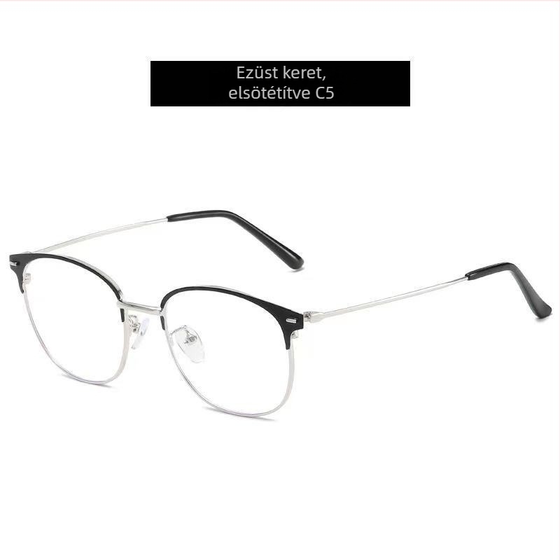 Olvasó szemüveg multifokális lencsékkel, távolra és közelre használható, kékfény elleni védelem, UV védelem, fél-titán keret