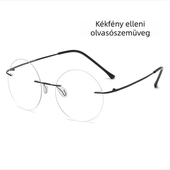 Keret nélküli, kerek olvasószemüveg, anti-kékfény PC lencsékkel, ultra-könnyű