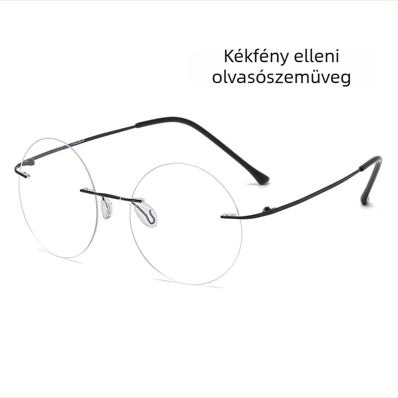 Keret nélküli, kerek olvasószemüveg, anti-kékfény PC lencsékkel, ultra-könnyű