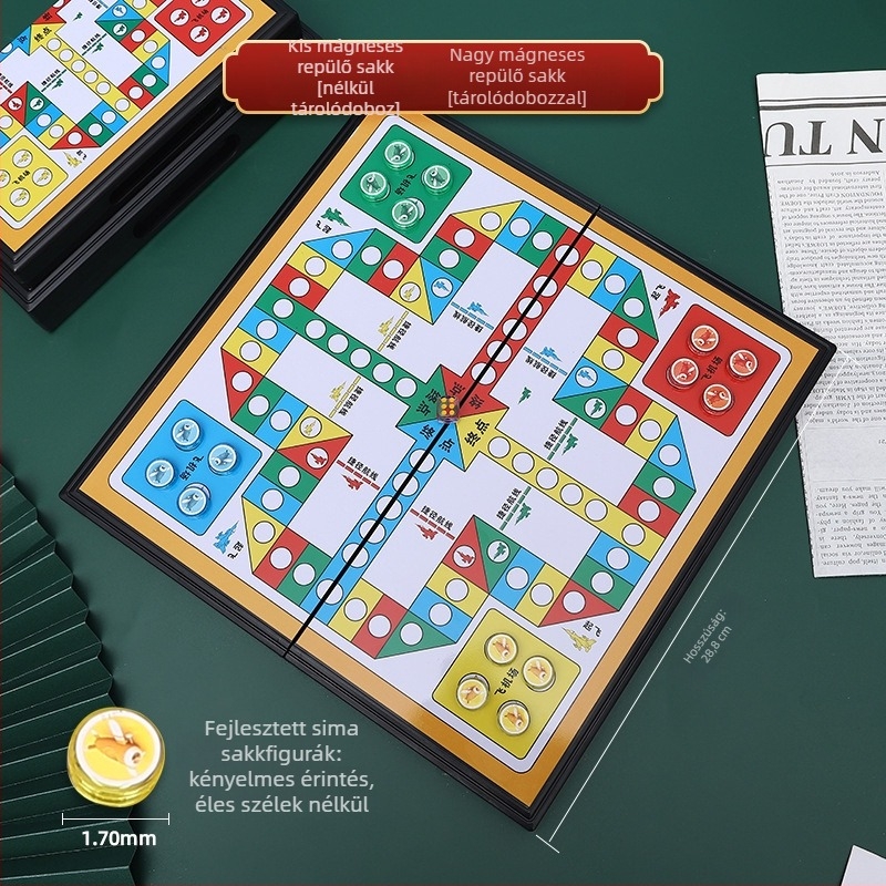 Mágneses repülő sakk – hordozható összecsukható tábla, gravírozott felület, mágneses figurák, oktatási játék 7–14 évesek