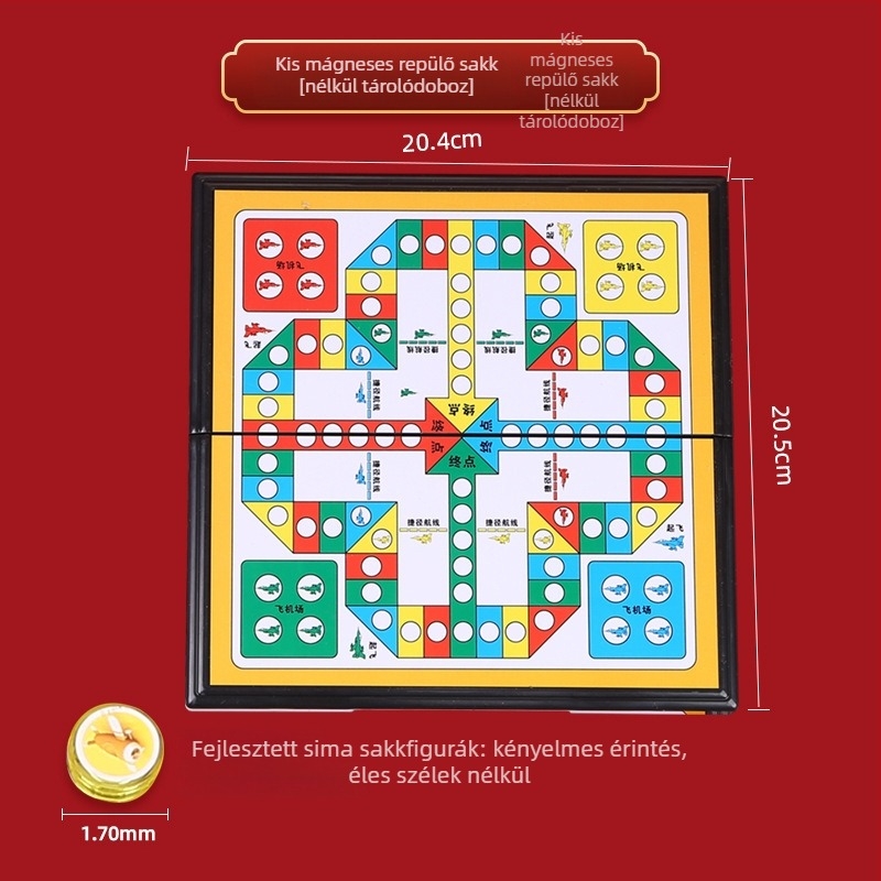 Mágneses repülő sakk – hordozható összecsukható tábla, gravírozott felület, mágneses figurák, oktatási játék 7–14 évesek