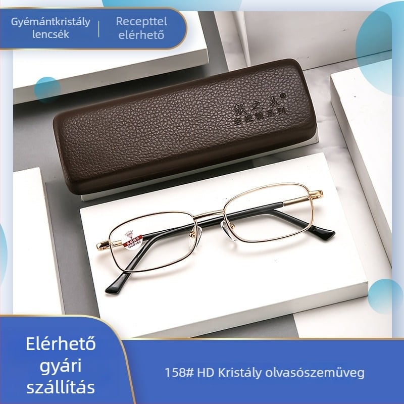 Olvasó szemüveg négyzet alakú fém kerettel, aszférikus lencsékkel, teljes keret, idős felhasználóknak