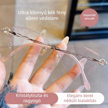 Keret nélküli olvasószemüveg nőknek, gyanta lencsék, kékfény elleni védelem, kerek stílus, 2024 ősz